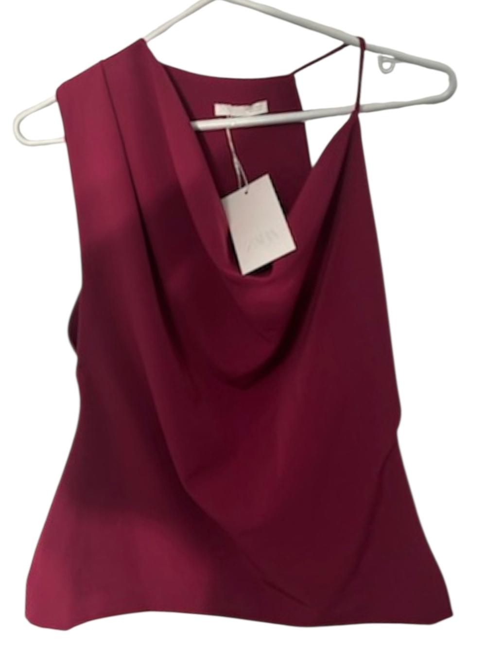 Zara Burgundy Draped Cowl Neck Tank Top, Sz L